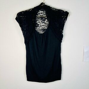 Heart Soul Women's Black Lace Overlay Cap Sleeve Top Small Chic Elegant Career